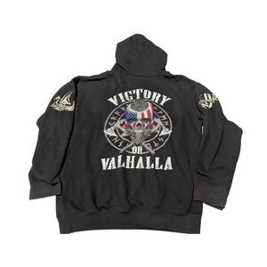 Warrior XII Hoodie Mens M Black Victory Valhalla Viking Skull Graphic Pullover